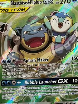 Pokemon TCG Blastoise & Piplup GX 215/236 Cosmic Eclipse Alternate Art Holo HP - Image 4