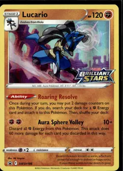 Pokemon Lucario SWSH186 Stamped Prerelease Brilliant Stars Black Star Promo Hol - Image 1