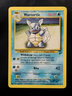 💥 Wartortle Non Holo 2000 Pokemon Base Set 2 WOTC Vintage Card # 63/130 LP - Image 1