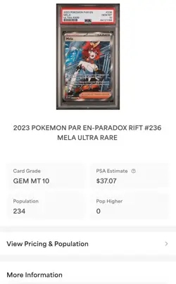 PSA 10 Mela 236/182 Paradox Rift Full Art Secret Rare Holo Pokemon Card NM - Image 3