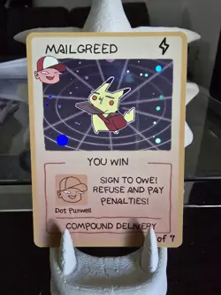 Mailgreed (Special Delivery Pikachu) Pokescam Derpy Card - Image 1