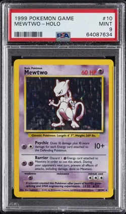 1999 POKEMON BASE SET UNLIMITED #10 MEWTWO-HOLO PSA 9 - Image 1