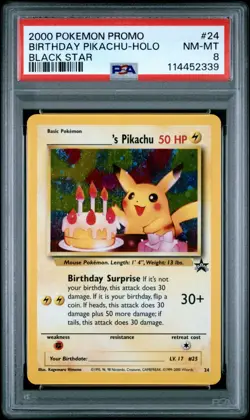 Pokemon Birthday Pikachu Holo Black Star Promo 24 PSA 8 NM-MT - Image 1