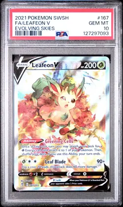 2021 POKEMON SWORD & SHIELD EVOLVING SKIES #167 FULL ART/LEAFEON V PSA 10 - Image 1