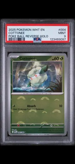 2025 Pokemon COTTONEE 4/86 Poke Ball Reverse Holo White Flare PSA 9! - Image 1