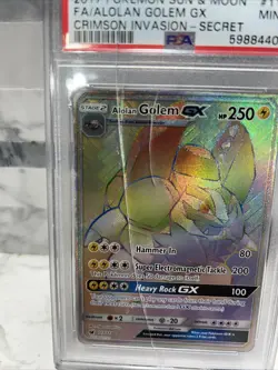 2017 Pokemon SM Crimson Invasion Alolan Golem GX Rainbow 113/111 PSA 9 Cracked - Image 2