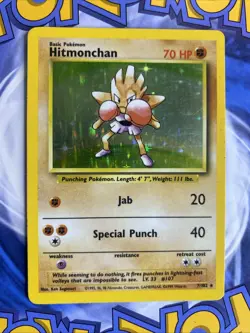 Pokemon TCG: Nockchan (Hitmonchan) 7/102 Holo Rare Base Set 1999 MP - Image 1