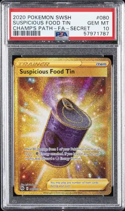 2020 POKEMON SWORD & SHIELD CHAMP'S PATH FULL ART/SUSPICIOUS FOOD TIN PSA 10 - Image 1