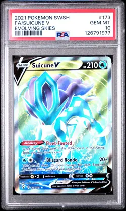 2021 Pokemon Suicune V (Full Art) 173/203 SWSH07: Evolving Skies Holo PSA 10 GM - Image 1