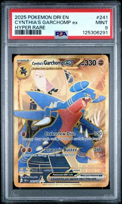 2025 POKEMON DRI EN-DESTINED RIVALS HYPER RARE #241 CYNTHIA'S GARCHOMP EX PSA 9 - Image 1