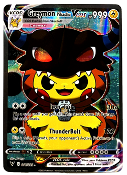 Greymon Pikachu Pokemon Card VCOS Holo Cosplay w/ Video - Image 1