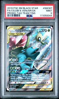 2019 POKEMON SM BLACK STAR PROMO #SM167 FULL ART/CELEBI & VENUSAUR GX PSA 9 - Image 1