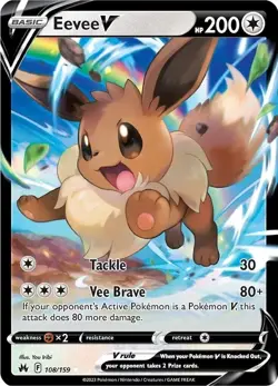 Eevee V 108/159 NM Ultra Rare Holo Pokemon TCG SWSH Sword & Shield Crown Zenith - Image 1