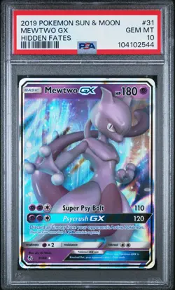 2019 POKEMON SUN & MOON HIDDEN FATES #31 MEWTWO GX PSA 10 - Image 1