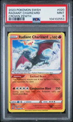 2023 POKEMON SWORD & SHIELD CROWN ZENITH #020 RADIANT CHARIZARD PSA 9 - Image 1