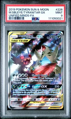 2019 POKEMON SUN & MOON UNIFIED MINDS FULL ART/MEGA SABLEYE & TYRANITAR GX PSA 9 - Image 1