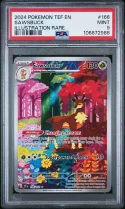 2024 POKEMON TEF EN-TEMPORAL FORCES ILLUSTRATION RARE #166 SAWSBUCK PSA 9 - Image 1