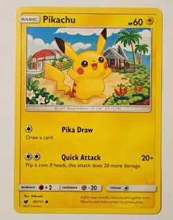 Pikachu 30/111 NM Pokemon 2017 Sun & Moon Crimson Invasion TCG Card - Image 1