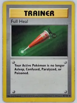 Pokemon TCG Base Set Trainer Full Heal 82/102 Uncommon Shadowless HP - Image 1