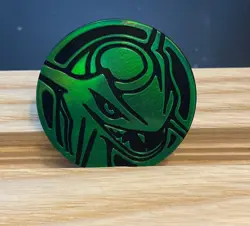 OFFICIAL POKEMON TCG PLASTIC GREEN HOLOFOIL RAYQUAZA COIN Ships In Sleeve - Image 1