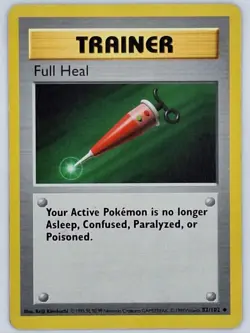 Pokemon TCG Base Set Trainer Full Heal 82/102 Uncommon Shadowless MP - Image 1