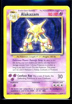 Pokemon Alakazam Trading Card 1999 Base Set Unlimited 1/102 [MP] - Image 1