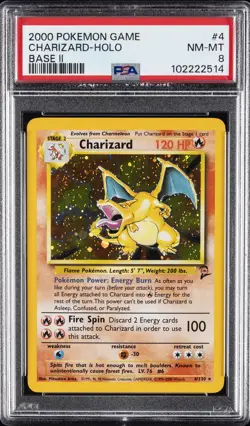 2000 POKEMON BASE SET 2 #4 CHARIZARD-HOLO PSA 8 - Image 1