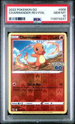2022 POKEMON GO #008 CHARMANDER-REVERSE FOIL PSA 10 - Image 1