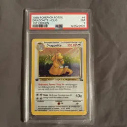 1999 Pokemon Fossil Dragonite #4/62 1st Edition Holo PSA 7 - Image 1
