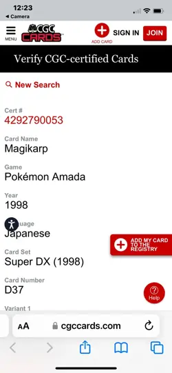 Pokemon Magikarp Amada 1998 Japanese Super DX-D37 Clear Cgc 10 Slab POP4 - Image 4
