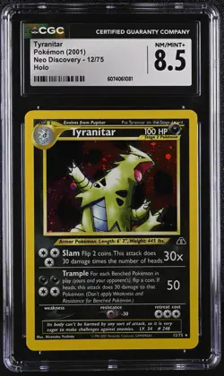 CGC 8.5 Tyranitar 2001 Neo Discovery 12/75 Holo Pokemon Card - Image 1