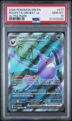 2025 POKEMON DRI EN-DESTINED RIVALS ULTRA RARE TEAM ROCKET'S CROBAT EX PSA 10 - Image 1