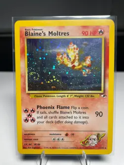 Pokemon TCG Gym Heroes 1/132 Holo Rare Card Blaine's Moltres (Swirl) - Image 1
