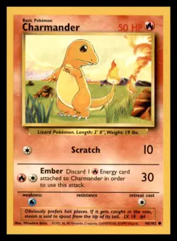 Charmander 46/102 Common Pokemon TCG Base Set LP - Image 1