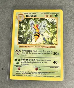 Pokemon TCG Beedrill 17/102 Shadowless Base Set - MP - Image 1