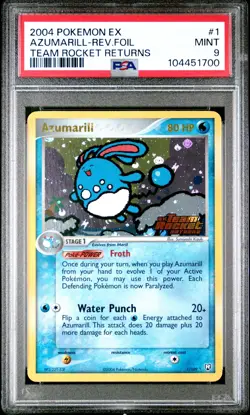 2004 POKEMON EX TEAM ROCKET RETURNS #1 AZUMARILL-REVERSE FOIL PSA 9 - Image 1