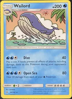 Wailord 30/145 Sm-Guardians Rising Regular - Pokemon Card - Image 1