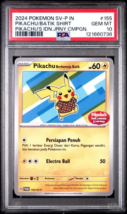 2024 POKEMON INDONESIAN SV-P PROMO #155 PIKACHU IN BATIK SHIRT PSA 10 - Image 1