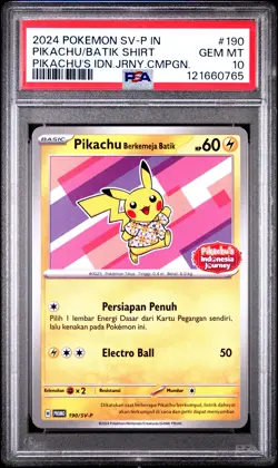2024 POKEMON INDONESIAN SV-P PROMO #190 PIKACHU IN BATIK SHIRT PSA 10 - Image 1