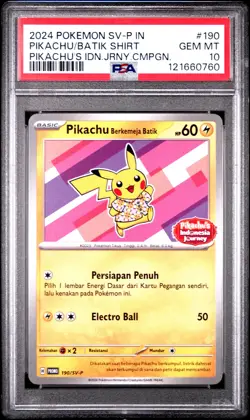 2024 POKEMON INDONESIAN SV-P PROMO #190 PIKACHU IN BATIK SHIRT PSA 10 - Image 1