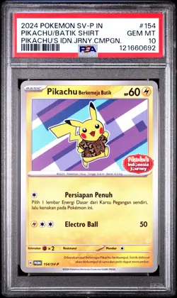 2024 POKEMON INDONESIAN SV-P PROMO #154 PIKACHU IN BATIK SHIRT PSA 10 - Image 1