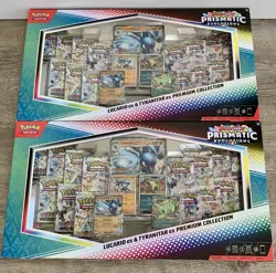 2 x Pokemon Prismatic Evolutions Lucario EX and Tyranitar EX Premium Collection - Image 1