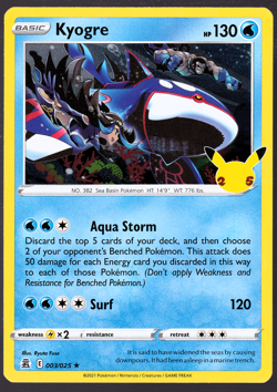 Kyogre Celebrations 003/025 Holo Pokemon Card TCG 2021 NM - Image 1