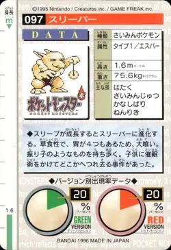 Hypno Carddass 1996 Vintage Pokemon Pocket Monsters Vending Card B46 HP - Image 2