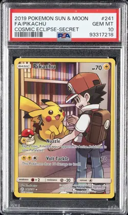 2019 POKEMON SUN & MOON COSMIC ECLIPSE SECRET #241 FULL ART/PIKACHU PSA 10 - Image 1