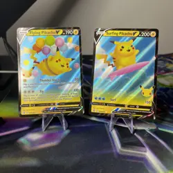 Pokemon TCG Flying Pikachu V and Surfing Pikachu V Holo Cards Celebrations 25th - Image 1