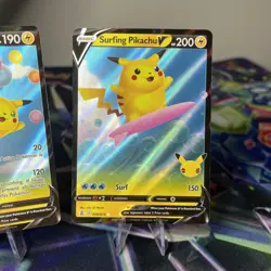 Pokemon TCG Flying Pikachu V and Surfing Pikachu V Holo Cards Celebrations 25th - Image 3