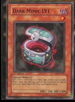 Yu-Gi-Oh Dark Mimic LV1 SOD-EN009 Soul of the Duelist Common 1st Ed NM US - Image 1