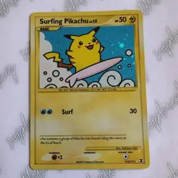 Surfing Pikachu SWIRL 114/111 Rising Rivals Secret Rare Pokemon Card Heavy Play - Image 1