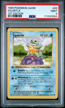 1999 POKEMON BASE SET 1ST EDITION #63 SQUIRTLE PSA 9 - Image 1